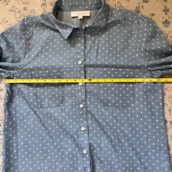 LOFT Blue Polka Dot Button Down Shirt - Picture 4 of 11